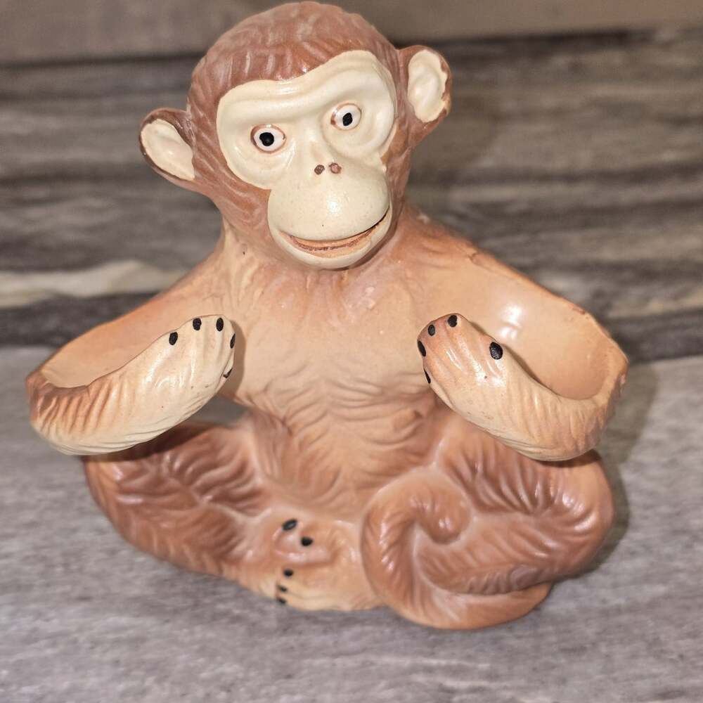Vintage Artmark Japan Monkey Figurine Trinket Holder | 1960s Ceramic Brown